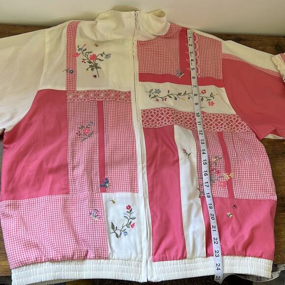 Vintage Koret Francisca Pink Flower Patchwork Zip Up Windbreaker Jacket - Picture 10 of 14